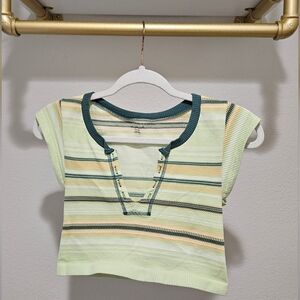 Urban Outfitters Green and Yellow Striped Crop Top